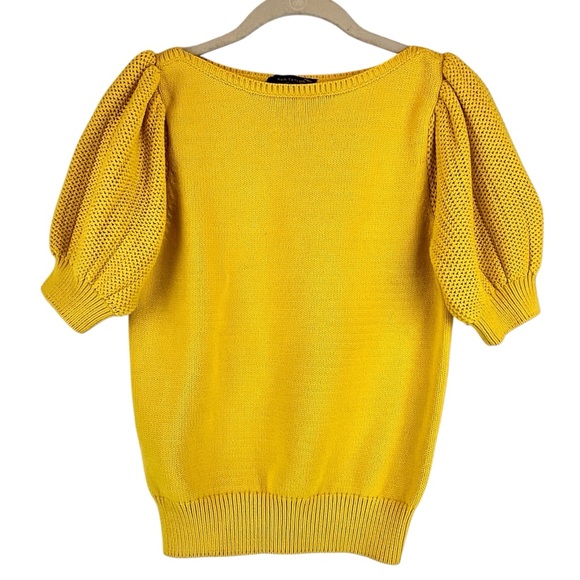 ANN TAYLOR Stitchy Puff Sleeve Knit Sweater Bright Yellow SP or XS - Picture 1 of 7